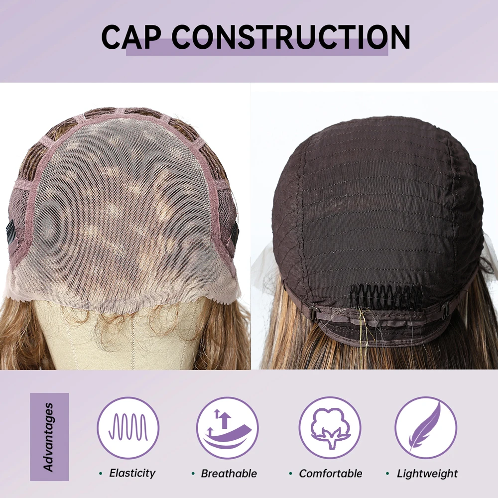 13* 6 Lace Front Synthetic Wig Layered Straight Light Brown Wig Hair for Women Natural Daily Party Use Heat Resistant Fiber