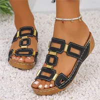 Sandales compensées pour femmes, style espadrilles, à enfiler, chaussures confortables 2