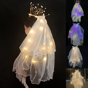 Light Up Veil For Bride Led Bridal Veil With Crowns Elegant and Pretty Wedding Party Hair Accessories for Women 2023 New
