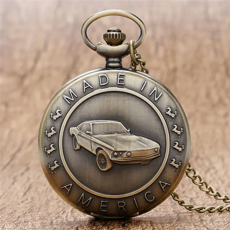 

Retro Bronze Car Pattern Full Hunter Necklace Chain Quartz Pocket Watch for Men Women Pendant Fob Watches Vintage Gifts Reloj