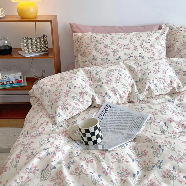 Bonenjoy Bed Sheet Set 100% Cotton 40s Single/Queen/King Size Quilt Cover  Set With Bed Linen Flower Print jogo de cama Bed Set