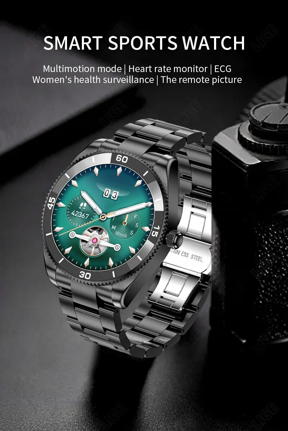 LIGE 2022 New Smart Watch Men Full Touch Dial Call Fitness Tracker IP67 Waterproof Multifunction Steel Strap Men Smartwatch+BoxLIGE Call Smart Watch Men Full Touch Screen Sport Fitness Watches IP67 Waterproof Multifunctional smartwatch For Android ios+Box