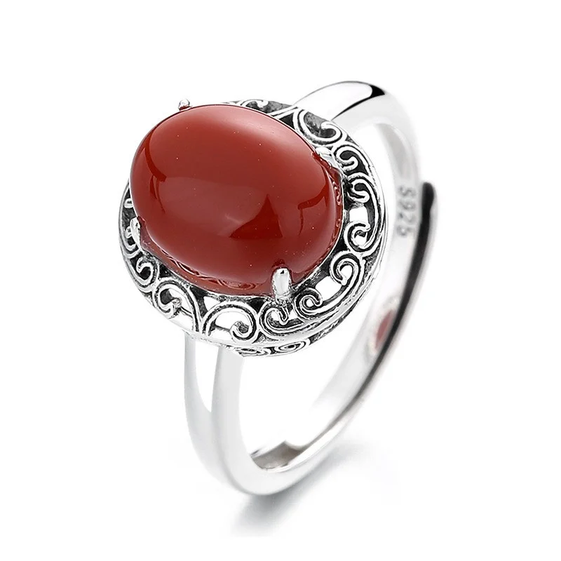 

846JMZFSILVER Silver 925 Fashion Trend Fresh Creative Adjustable South Agate Wave Oval Ring For Women Charm Wedding Jewelry Gift