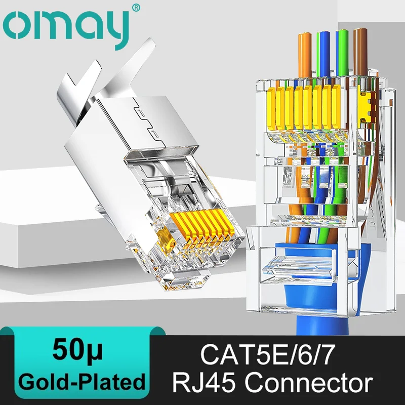 Passe Através Modular Plug Conectores de Rede Banhado a Ouro 8p8c Crimp End para Cabo Ethernet Cat6 Cat7 Cat5e Rj45 Utp 50 ° c