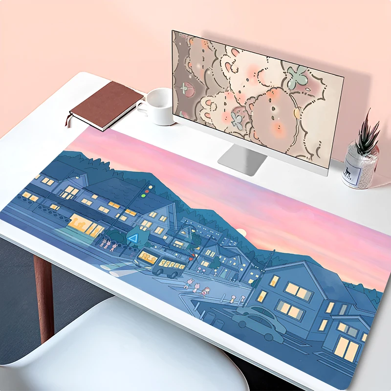 

Anime Street Mouse Pad Gamer Large Cute Gaming Mousepad Non-slip Rubber Computer Kawaii Desk Mat Pink Sunset Keyboard Rug Carpet