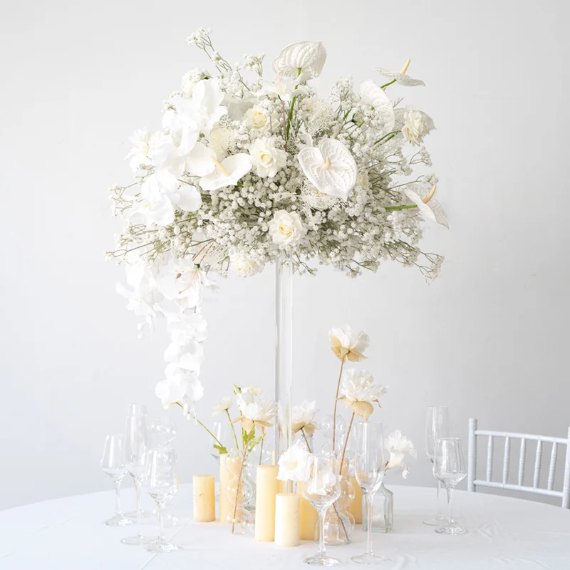 

Luxury White Wedding Flowers Table Floral Ball Centerpieces Decor Baby Breath Road Lead Party Orchid Props Event Store Display