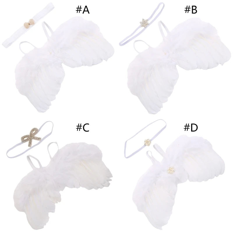 

Handmade Newborn Photography Props Angel Baby Wing & Headband Set Soft & Breathable Newborn Photo Costume for Girls D7WF