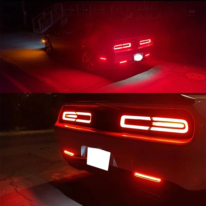 Tonsya Red LED Bumper Reflector Lights Red Lens Compatible With 2015 2016 2017 2018 2019 Dodge Challenger Rear Fog &Tail Brake Running Lamps-1012320