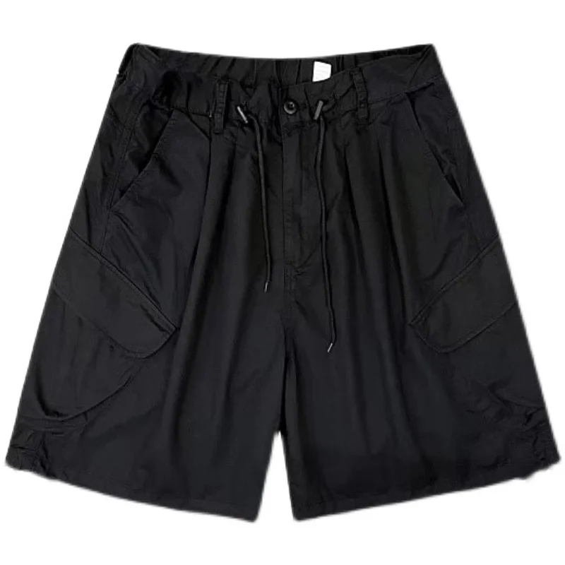 Men Cargo Drawstring Side Pocket Vintage Retro Shorts Ins Chic Amy Green Khaki Dance Ulzzang Harajuku Yamamoto Style Shorts