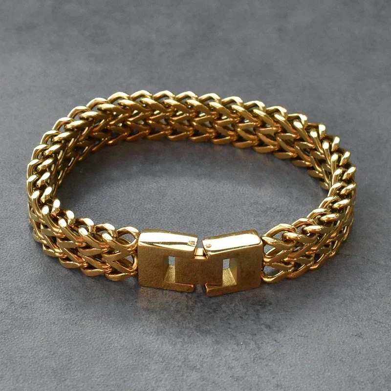 Homxi Men's Gold Stainless Steel Bracelet - 10MM Thick Cable Chain, 20cm Length, Hypoallergenic - View #11