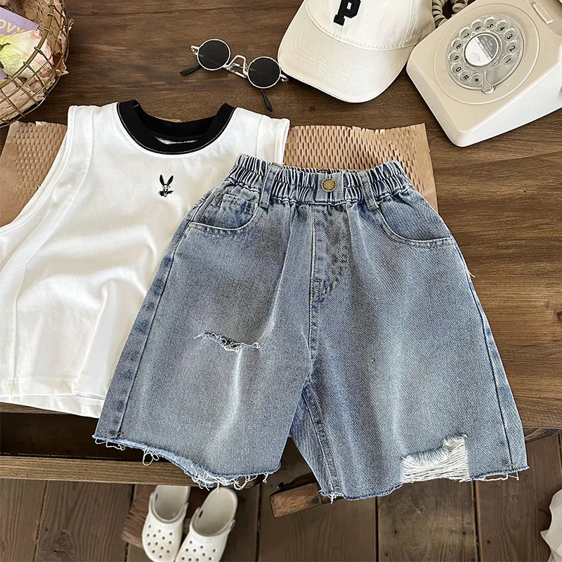 Boys' Ripped Jeans Summer 2023 New Korean Style Boy Girl Baby