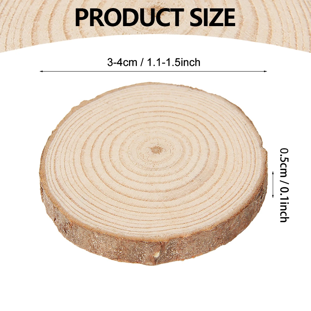 30/60Pcs Natural Wood Slices DIY Wood Christmas Ornaments 3-4cm Round Unfinished Rustic Wood Pieces Decoration for Wedding Party