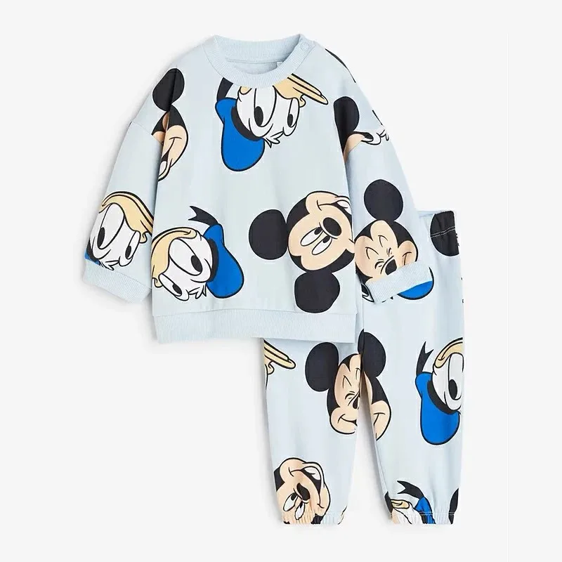 Full Print Mickey Baby Long Sleeved Suit Tracksuits Spring/autumn Loose Fashion Children's Clothes Sweatshirt + Sweatpants Set