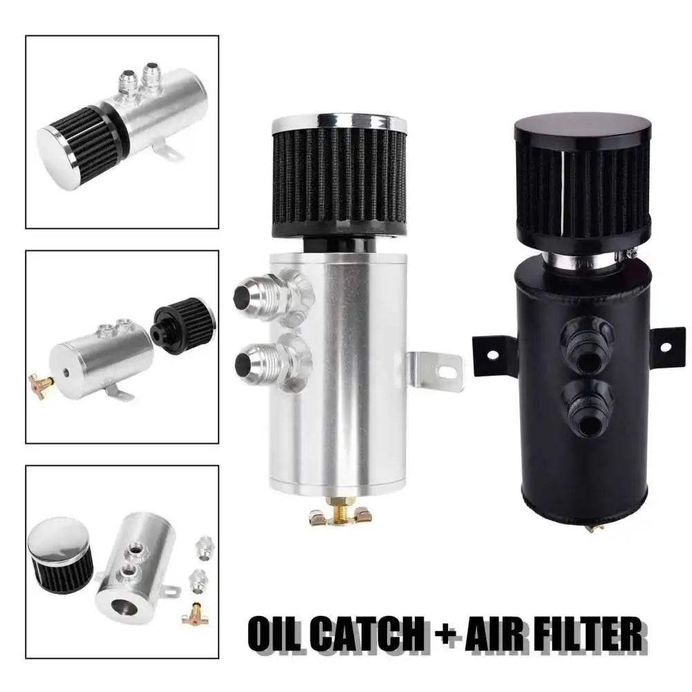 

Universal 10AN Aluminum Baffled Oil Catch Can Brushed Reservoir Tank With Breather Filter Clamp 750ml Oil Separator