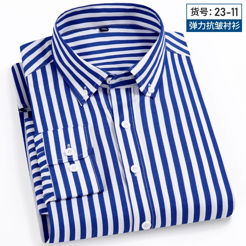 Men's Slim Fit Long Sleeve Shirt - Business Casual Wide Stripe Button-Down Shirt - View #6