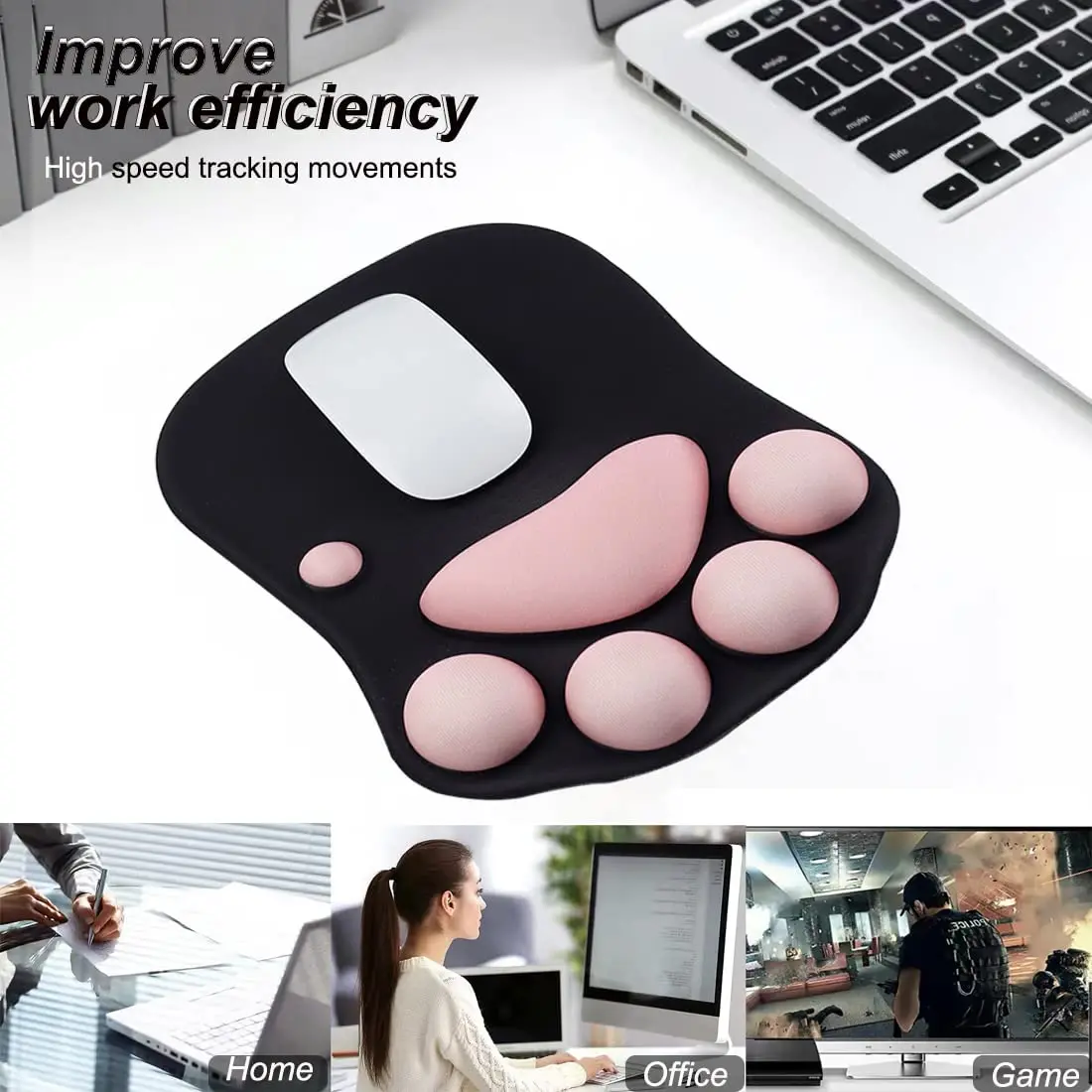 3D Cat Paw Ergonomic Mouse Pad & Wrist Rest Set