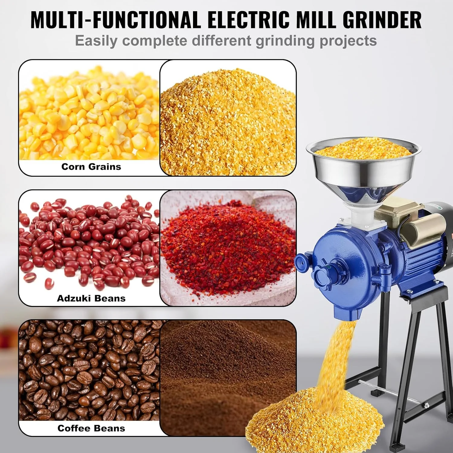 Electric Grain Mill Grinder, 3000W Spice Grinders, Commercial Corn Mill with Funnel, Thickness Adjustable Powder Machine