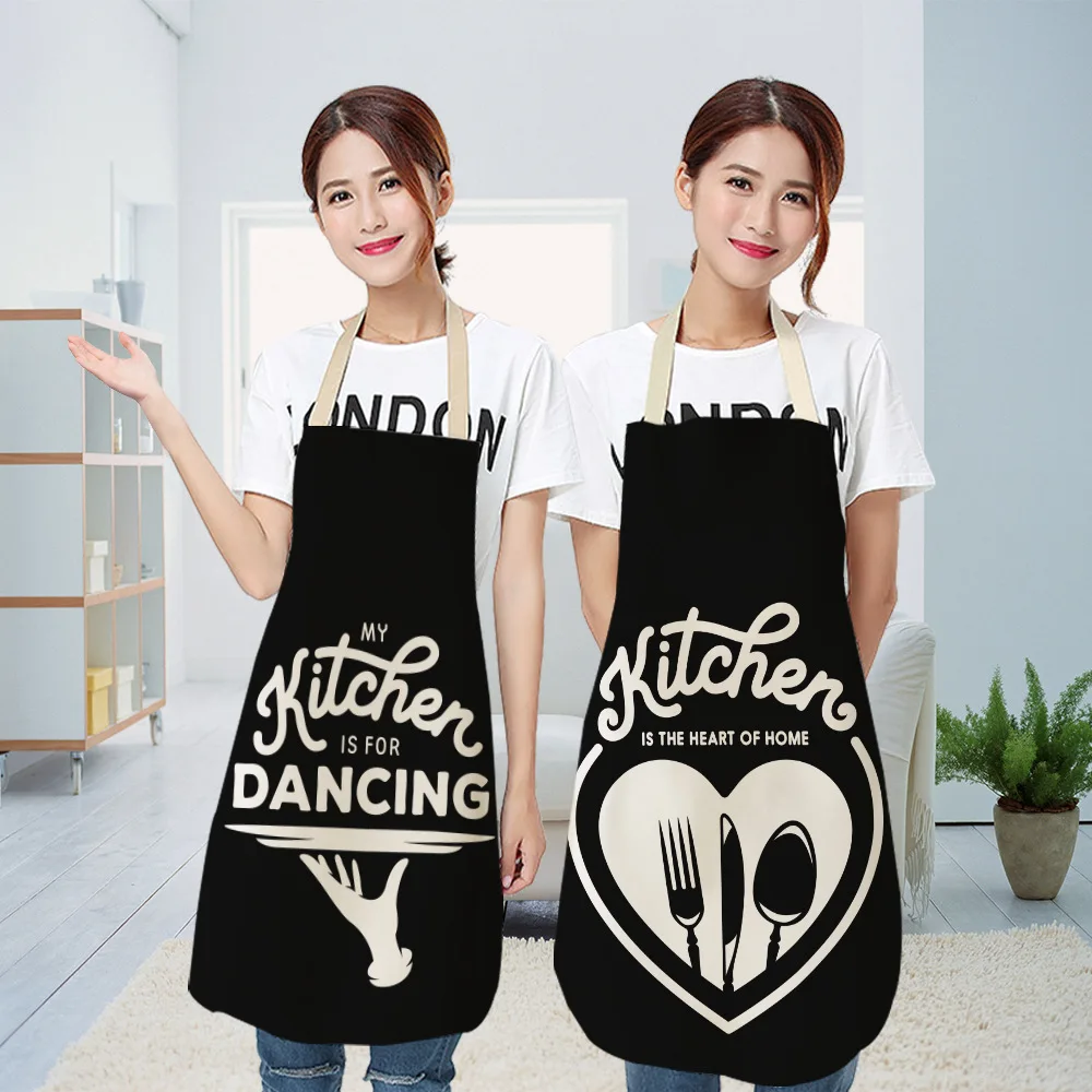Simple Letter Kitchenware Cute Cartoon Cat Print Kitchen Apron Waterproof Apron Cleaning Household Tools Nordic Oil-proof denim cotton linen apron