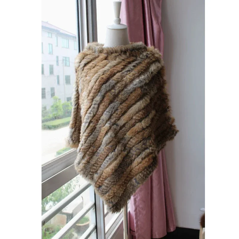 Spring Women Knitted Real Rabbit Fur Poncho Casual Female Autumn Winter Genuine Fur Cape Fashion Short Shawl
