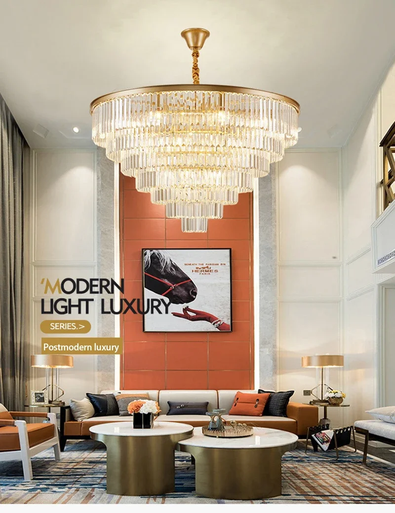 モダンなクリスタルシャンデリア: 高さ調節可能な LED E14 ペンダント