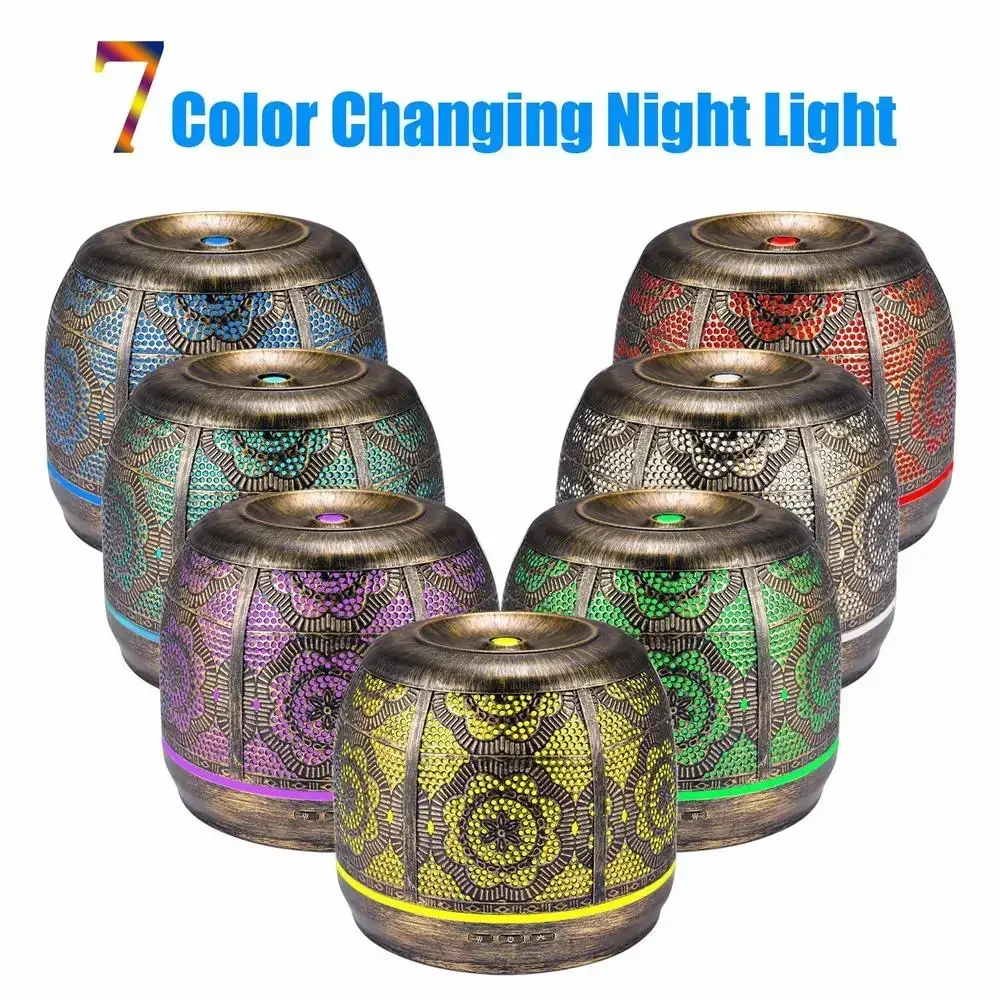 500ml Aroma Diffuser Bronze Metal Aromatherapy Diffuser for Essential Oil 7 Color Fragrance Lamp Humidifier for Baby Office Home 3