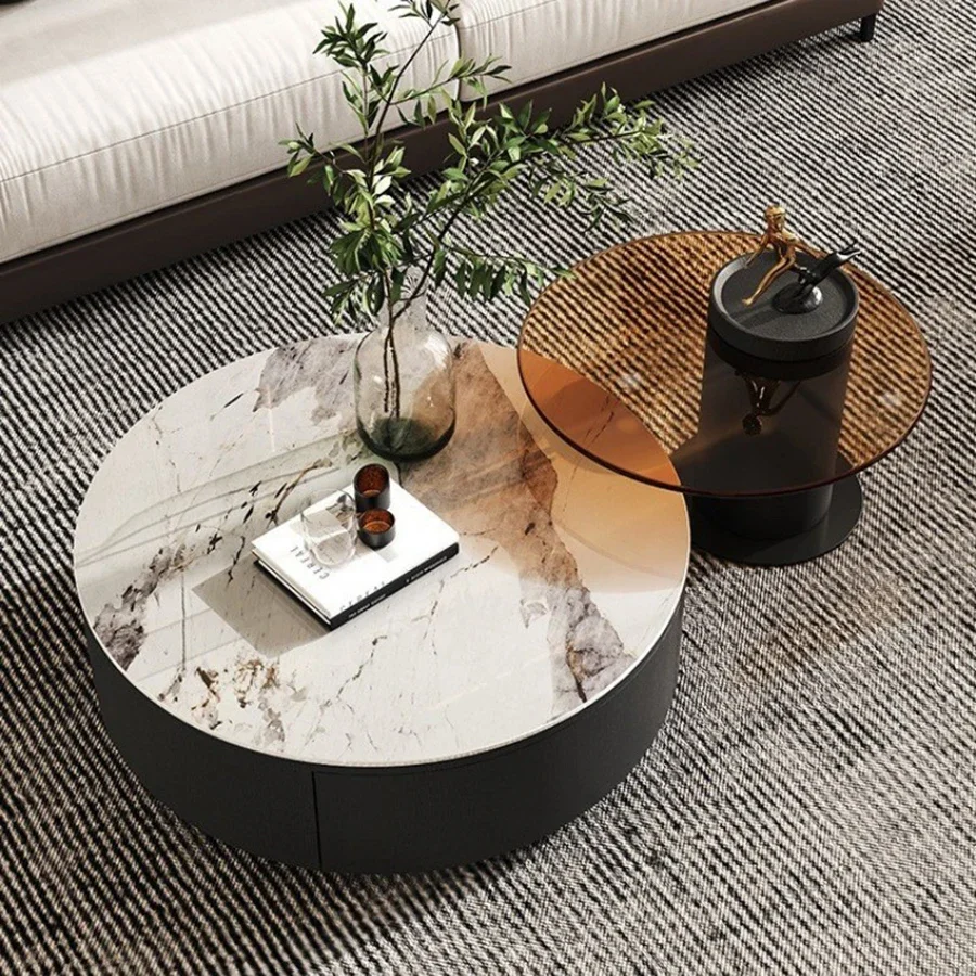 

Black Coffee Table Metal Round Ultra Low Industrial Gloss Up and Down Natural Hall Tables Aesthetic Bijzettafel Home Furniture