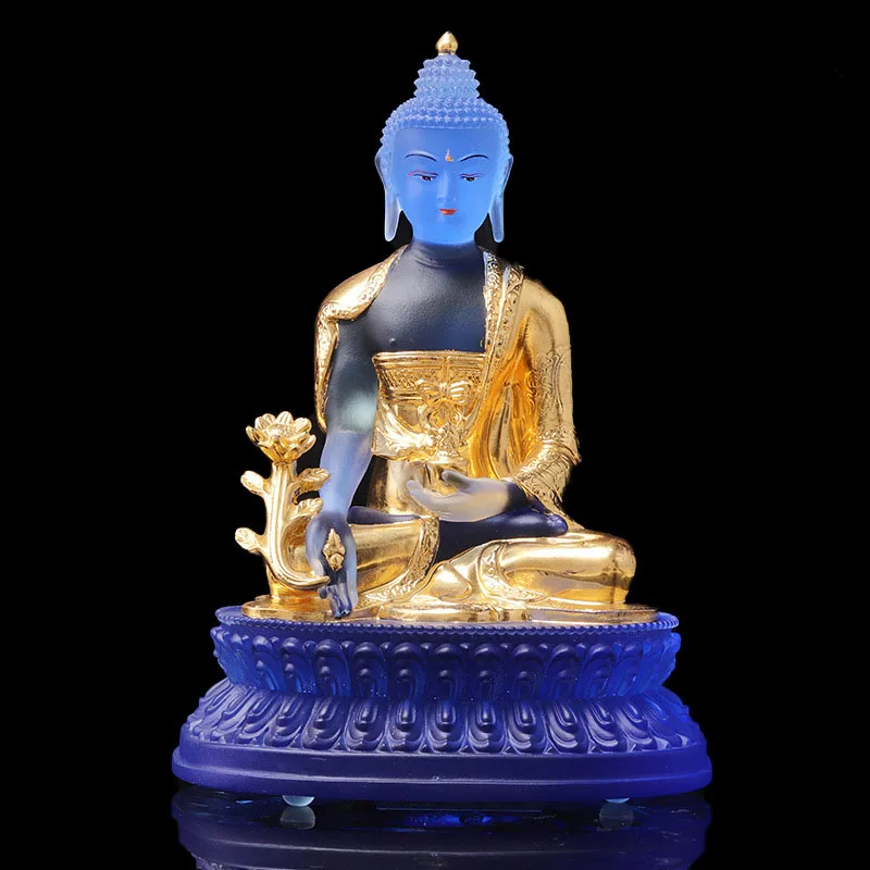 Coloured glaze Medicine Buddha Buddha Statue Ornament, Light Buddha Buddha Home Worship, Buddha Hall Decoration