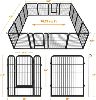 Heavy Duty Dog Playpen - Foldable Metal Pet Playpen Dog Exercise Pen Barrier Kennel with Door 4