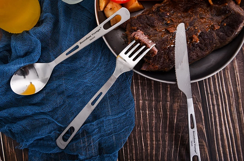 Description Picture 2 of itemBoundless Voyage Cooking Set Titanium Knife Fork Spoon Portable Outdoor Camping Tableware Titanium Spoon Fork Knife 3pcs/Set