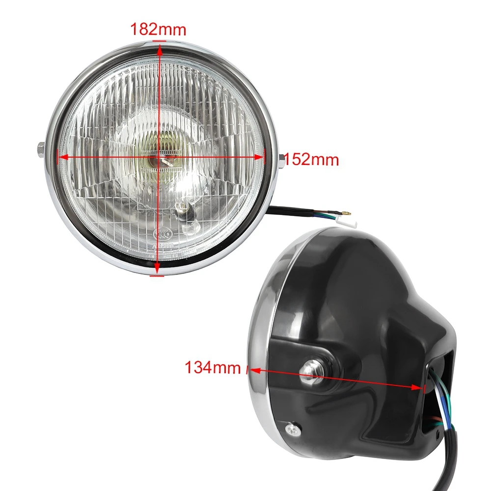 Universal Round Motorcycle Headlight Lamp with High-Low Beam, 12V