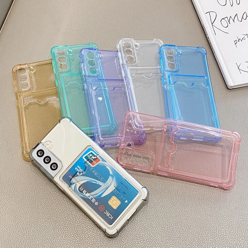 Transparent Silicone Card Slot Holder Bag Case for Samsung Galaxy - Soft Protective Cover