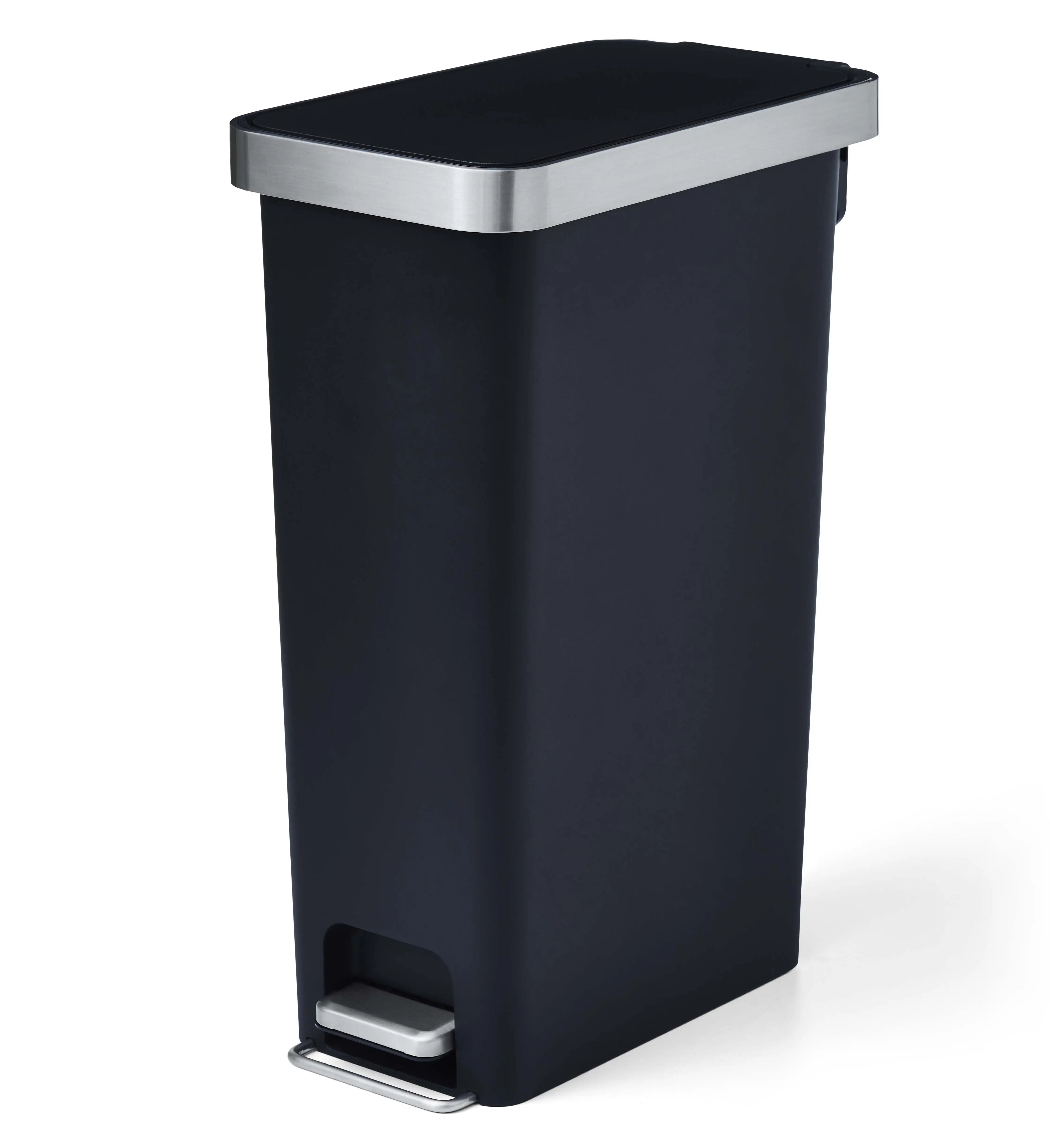 

10.5 Gallon Trash Can, Plastic Slim Step-on Kitchen Trash Can, Black