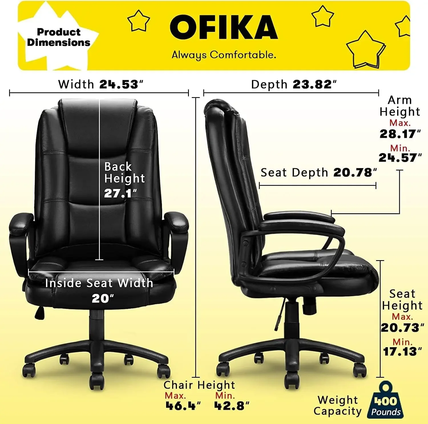 Ergonomic High Back Cushion Lumbar Back Support, Computer Desk Chair, Adjustable Executive Leather Chair with Armrest 3