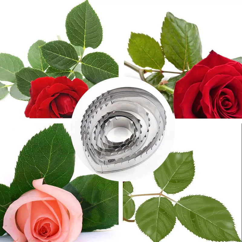 6pcs Rose Leaf Mold Cutter Leaf with Thorn Pattern Cutting Mold DIY Soft Paper Clay Craft Flower Tools Seramik Model K999 cookie cutter