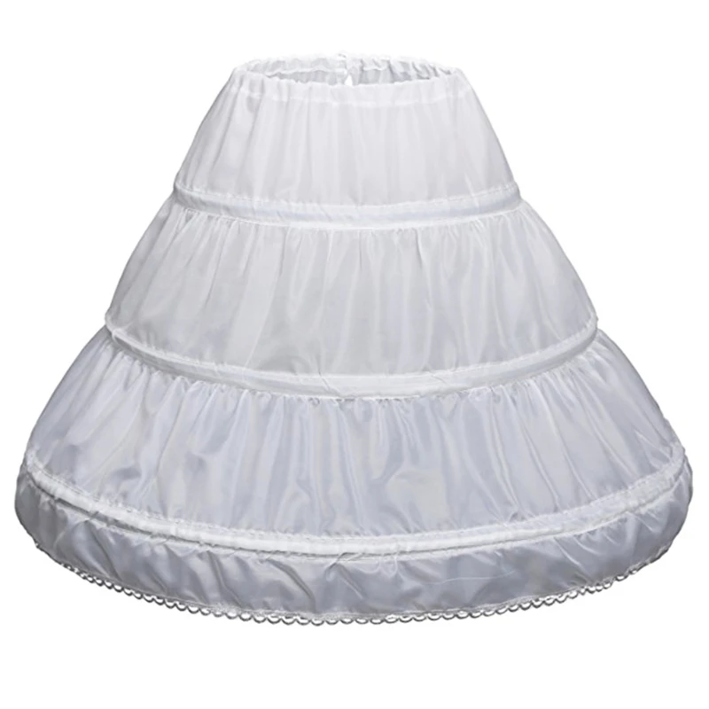 

White Children Petticoat A-Line 3 Hoops One Layer Kids Crinoline Lace Trim Flowe