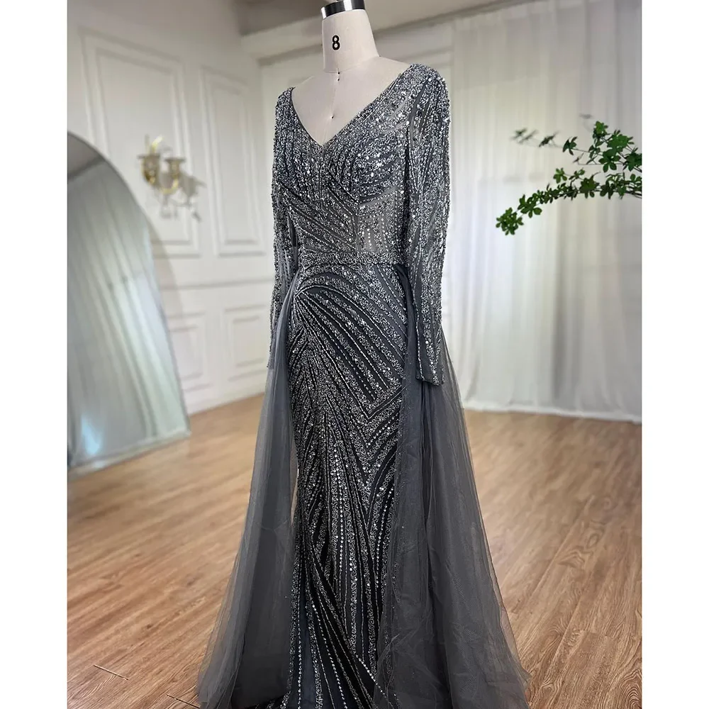 S59d008b79f834748adba91f4c45bafddE Dubai Mermaid Beaded Luxury Blue Muslim Evening Dresses Gowns with Detachable Skirt for Women Party Mallzona