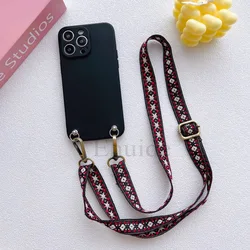 Classic Crossbody Strap Silicone Case with Neck Cord Lanyard for MOTO G04 (Black)