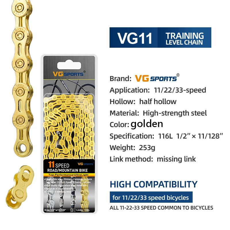 VG Sports 8 9 10 11 12Gang Ultraleichte Fahrradkette EL Halbhohlkette 8s 9s 10s 11s 12s 116L/126L Mountain Road Bike Ketten – Detail 10