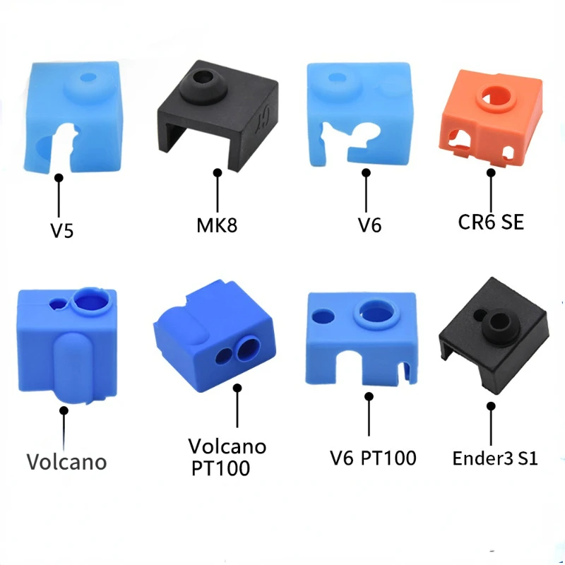 For E3DV6/V5 MK8/Volnaco/Volcano PT100/CR-10/CR6 SE/Ender3S1 Heat Block Sock Silicone Sleeve Heater Block Hotend Protector Cover