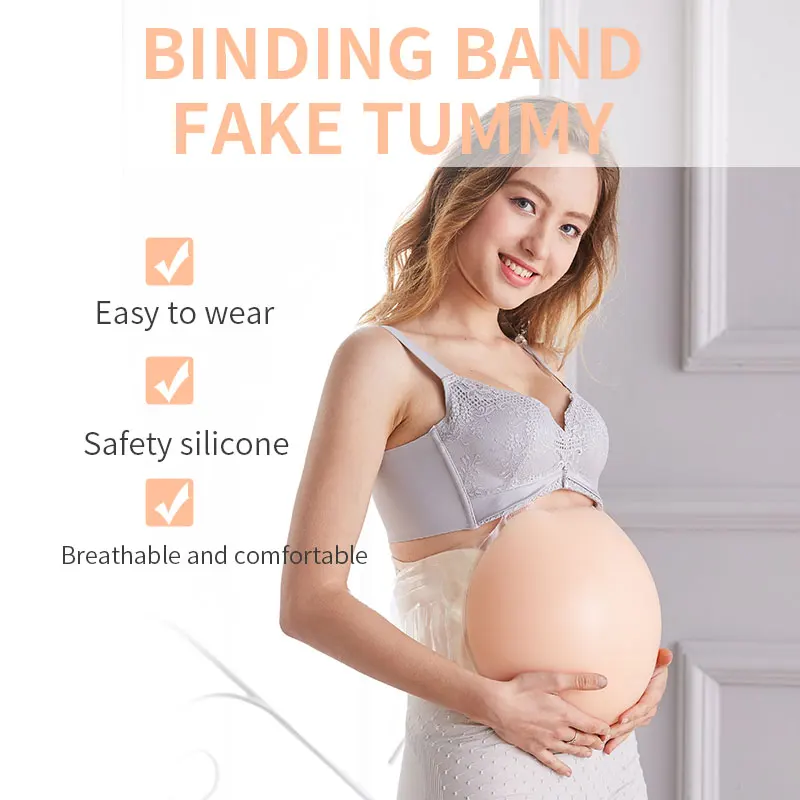 LERVANLA Shoulder Strap Fake Pregnant Belly Skin Adhesive Backside Silicone Stomach for Unisex Show Props Oversized Twins