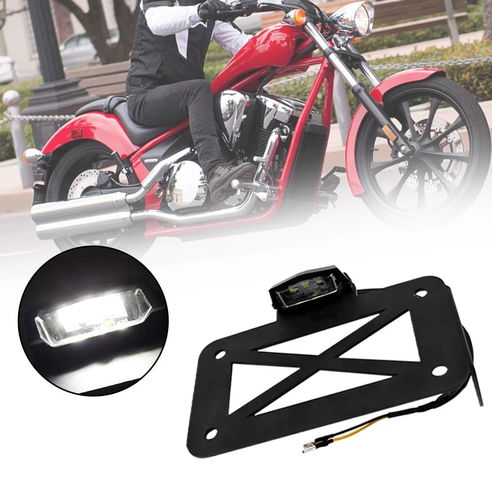 Supporto Luce Targa A LED Posteriore Per Moto Custom Chopper Bobber - Nero Alluminio, Per Targa 7x4", Asse 3/4" O 1" - 5