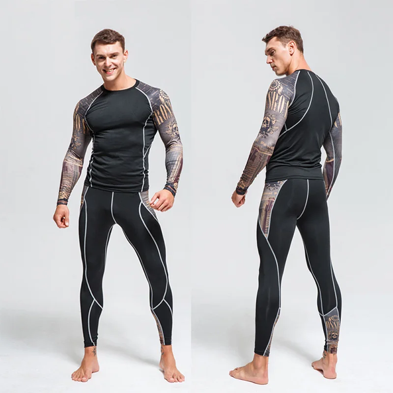 Men's Ski Thermal Underwear Set Motorcycle 4 Seasons Skiing Warm Base Layers Sportwear Tight Long Shirt & Tops Set Clothing new men s slim turtleneck long sleeve tops pullover warm stretch knitwear sweater tight fitting high neck casual men clothing