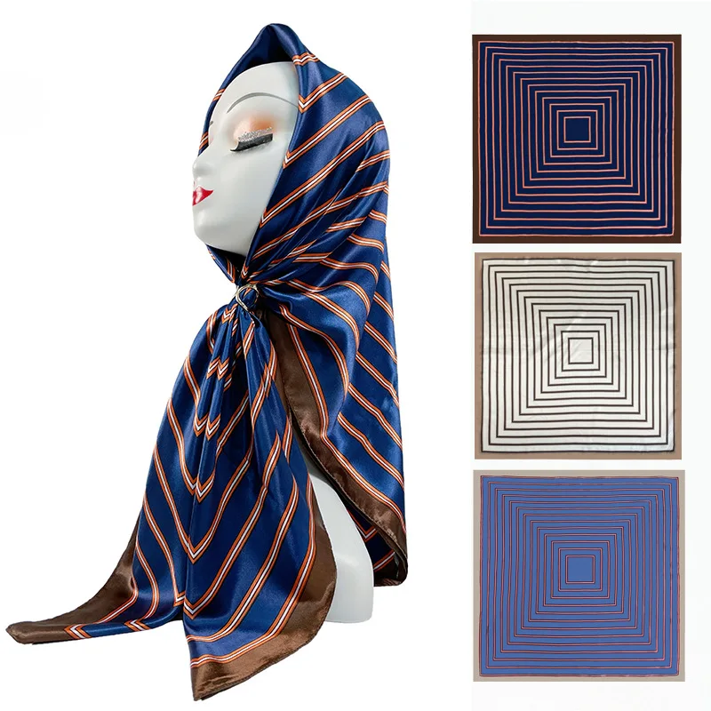 

Женские шелковые шарфы 90*90 см, дизайнерские Роскошные атласные женские длинные шали с принтом под заказ, модель K347