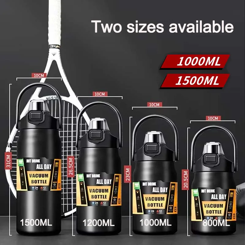 304 stainless steel vacuum large capacity thermal insulation pot double drinking lid portable sports pot outdoor hiking pot 1