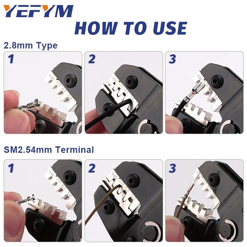 YEFYM AWG28-18 와이어 래칫 플라이어 압착 도구, PH2.0 XH2.54 2.8 3.0 3.96 KF2510 JST 터미널 SN-2549S 0.08-1.0mm ²