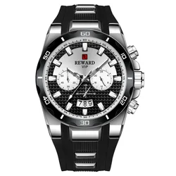 Luxury Men's Chronograph Quartz Watch - Big Dial Military Sport Design, Waterproof with Silicone Strap (Black Silver)
