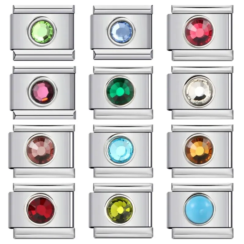 2025 New Men and Women Circular Colored Stone Italian Charm Fit 9mm Stainless Steel Modular Bracelet Jewelry Wholesale