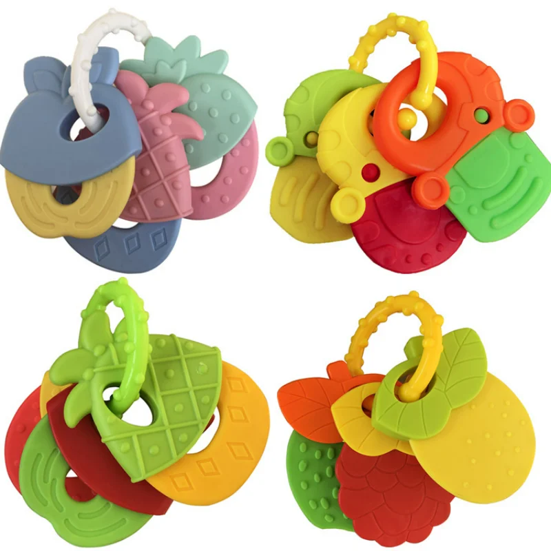 

Baby Soft Rubber Rattle Teether Toy Fruit Style Newborn Chews Food Grade Silicone Teethers Infant Training Bed Toy Kid Chew Toys