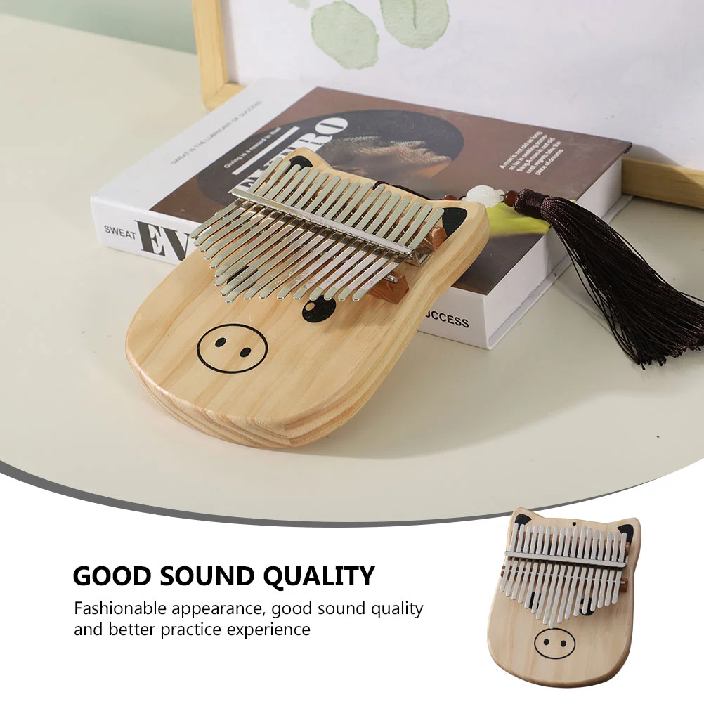 1pc Wooden Thumb Piano Kalimba 17-tone Cartoon Finger Piano for Music Lover Wooden Finger 17-tone