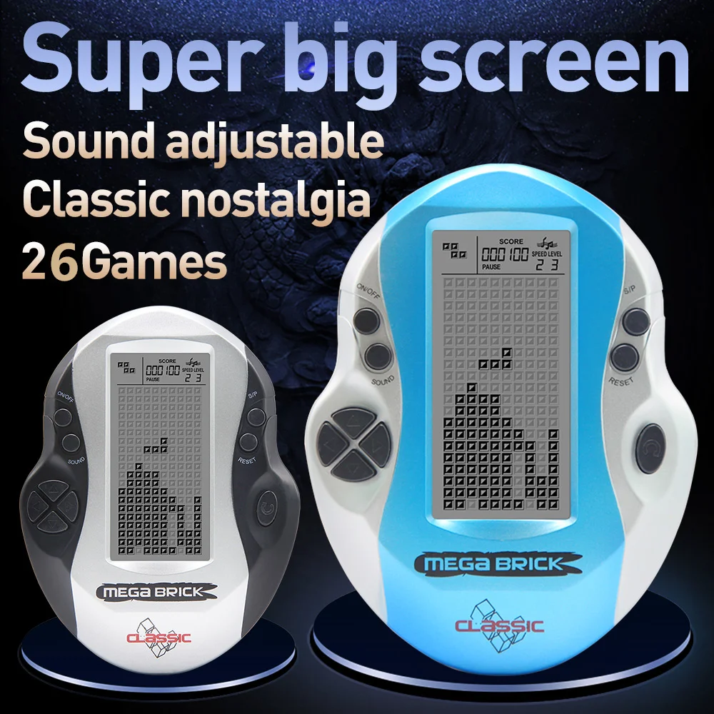 Console de Jogos Retrô Mega Block para Crianças Tela Grande Console Portátil de Tijolos Brinquedos Intelectuais Clássicos 26 Jogos Embutidos - Image 3
